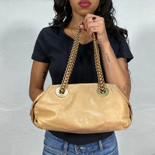 Vintage 90's Adolfo Dominguez Classic Camel Shoulder Bag with Chain Strap Detail