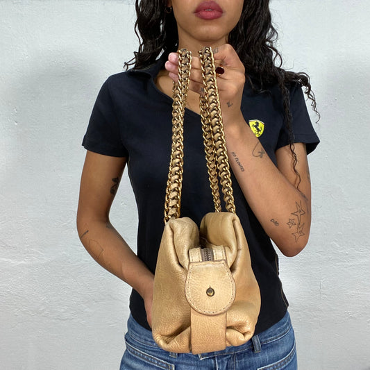 Vintage 90's Adolfo Dominguez Classic Camel Shoulder Bag with Chain Strap Detail