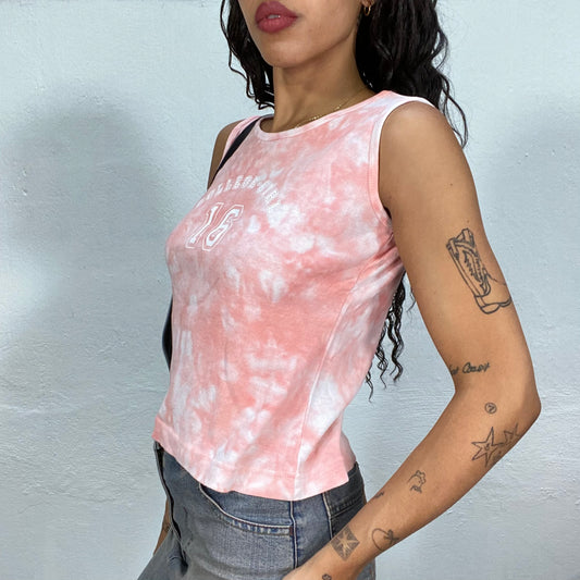 Vintage 2000's Sporty Girl Salmon Top with Tie Dye Effect and "College Girl 16" Print (S)