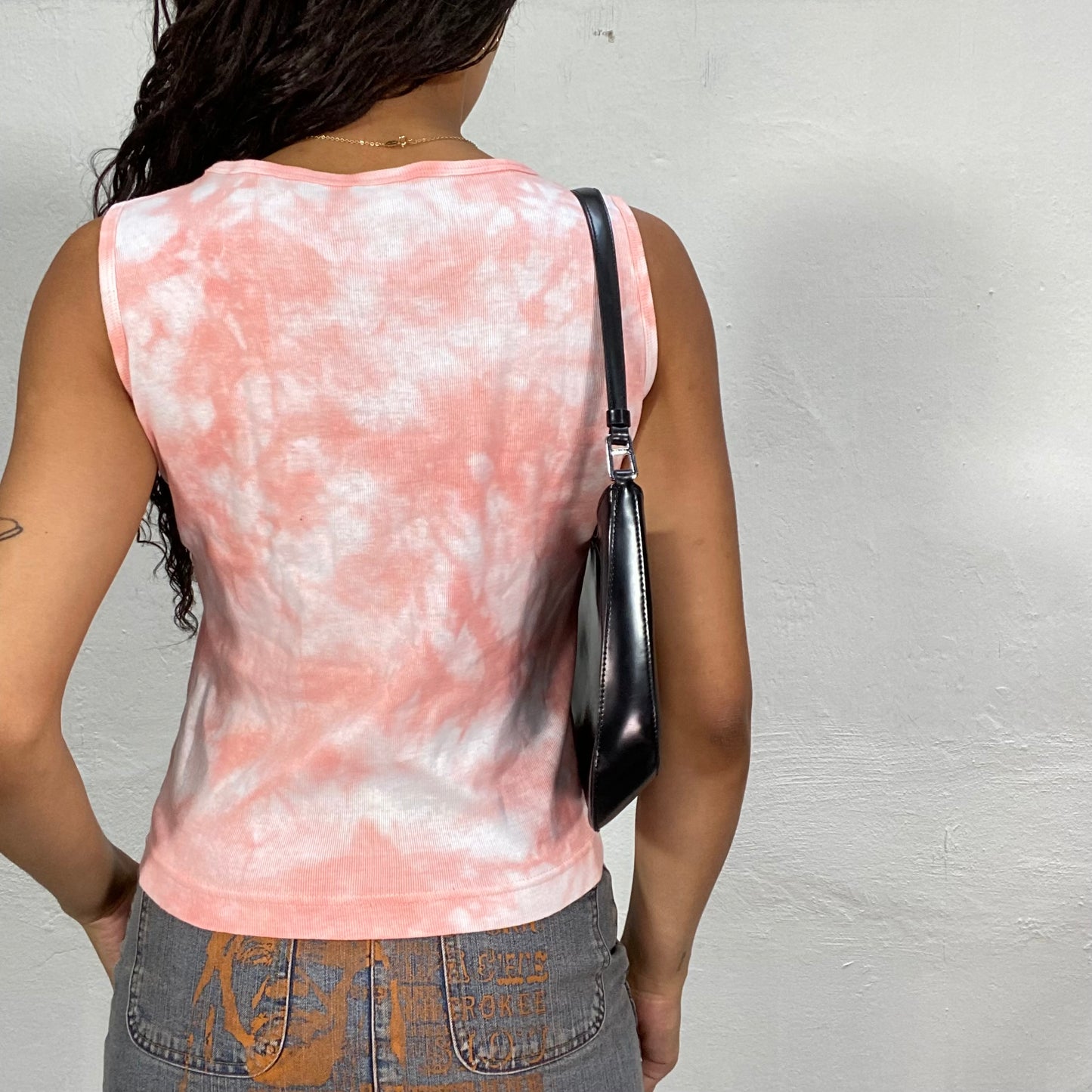 Vintage 2000's Sporty Girl Salmon Top with Tie Dye Effect and "College Girl 16" Print (S)