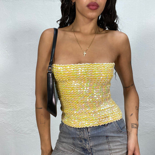 Vintage 90's Clubwear Yellow Tube Top with Sequins (S)