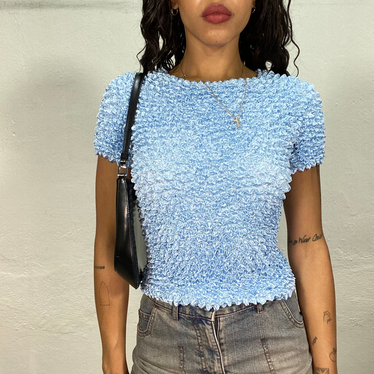 Vintage 2000's Funky Baby Blue Popcorn Top with Textured Material (S/M/L)