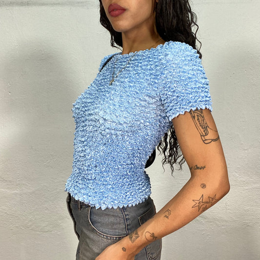 Vintage 2000's Funky Baby Blue Popcorn Top with Textured Material (S/M/L)