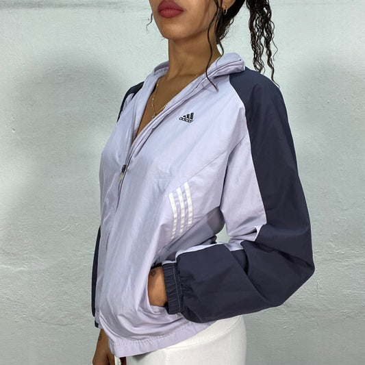 Vintage 2000's Adidas Baby Blue Zip Up Sweater with Navy Blue Sleeves (M)