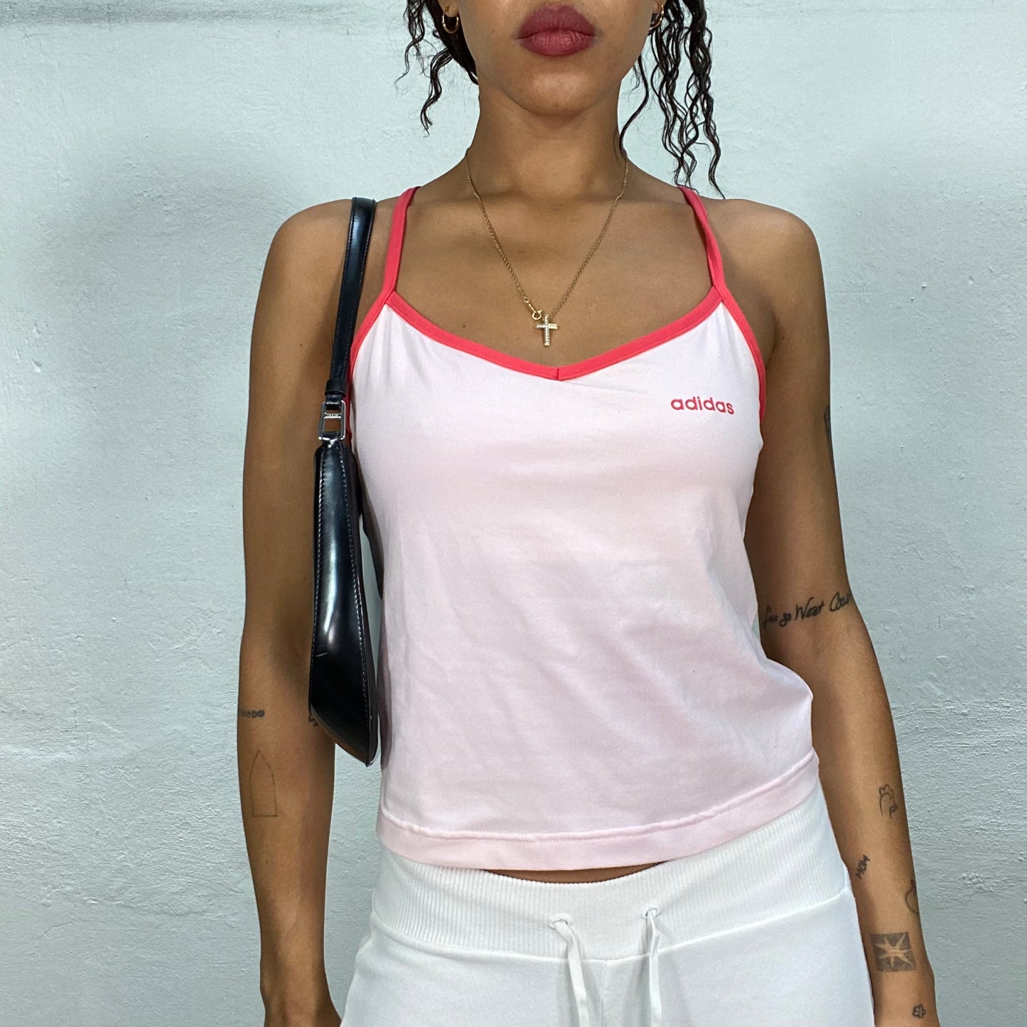 Vintage 2000's Adidas Sporty Pink Top with Neon Pink Trim Detail (S/M)