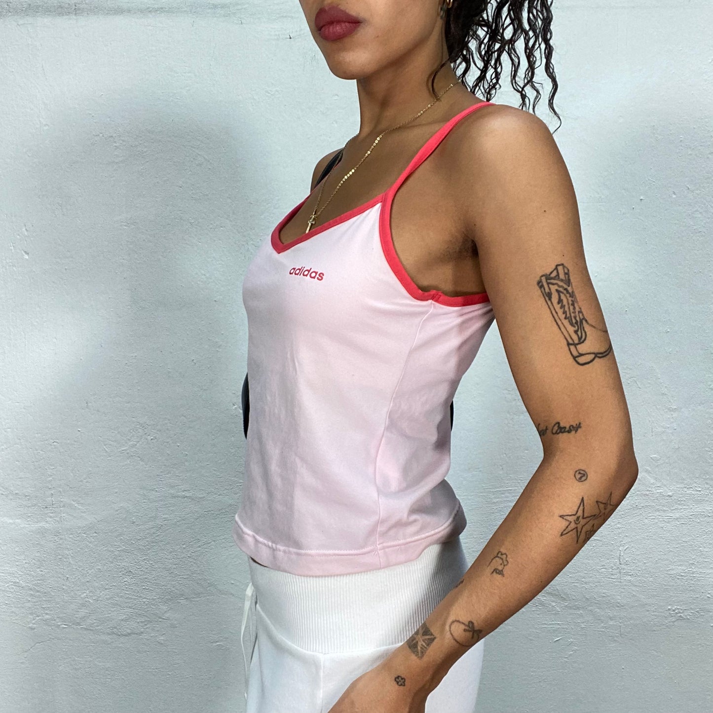 Vintage 2000's Adidas Sporty Pink Top with Neon Pink Trim Detail (S/M)