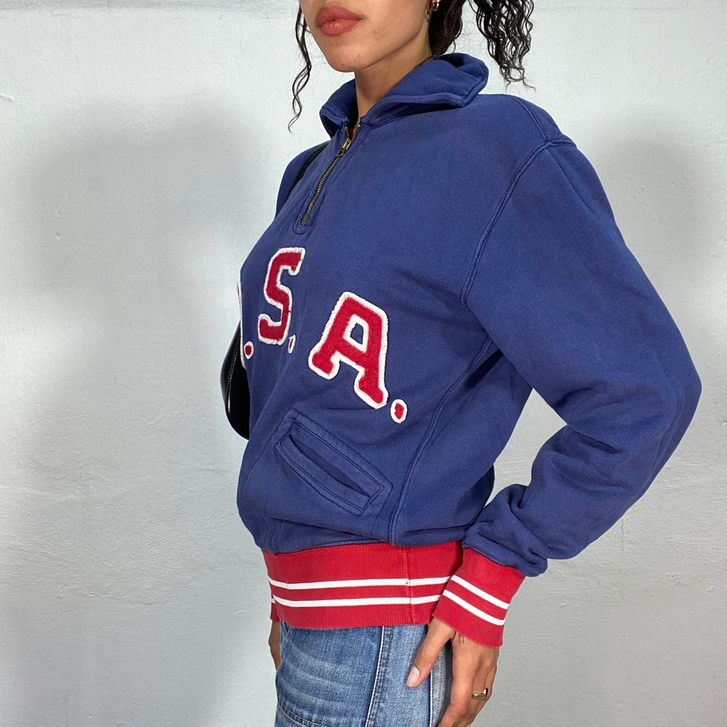 Vintage 90's Classic POLO College Sweater with Red "USA" Print (M)