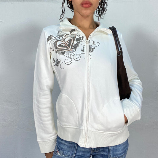 Vintage 2000's Roxy White Zip-Up Sweater with Hood (S/M)