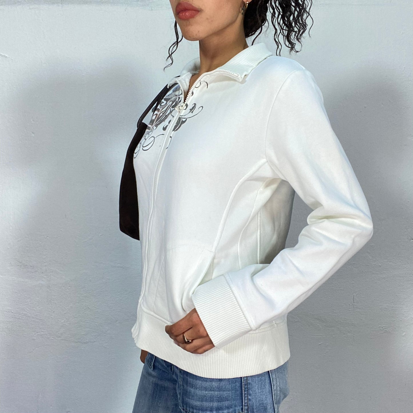 Vintage 2000's Roxy White Zip-Up Sweater with Hood (S/M)