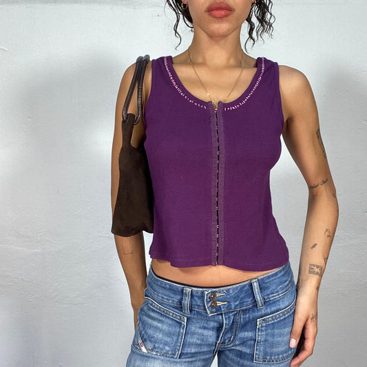 Vintage 2000's Purple Hook Closure Top with Pink Trim Line (S)