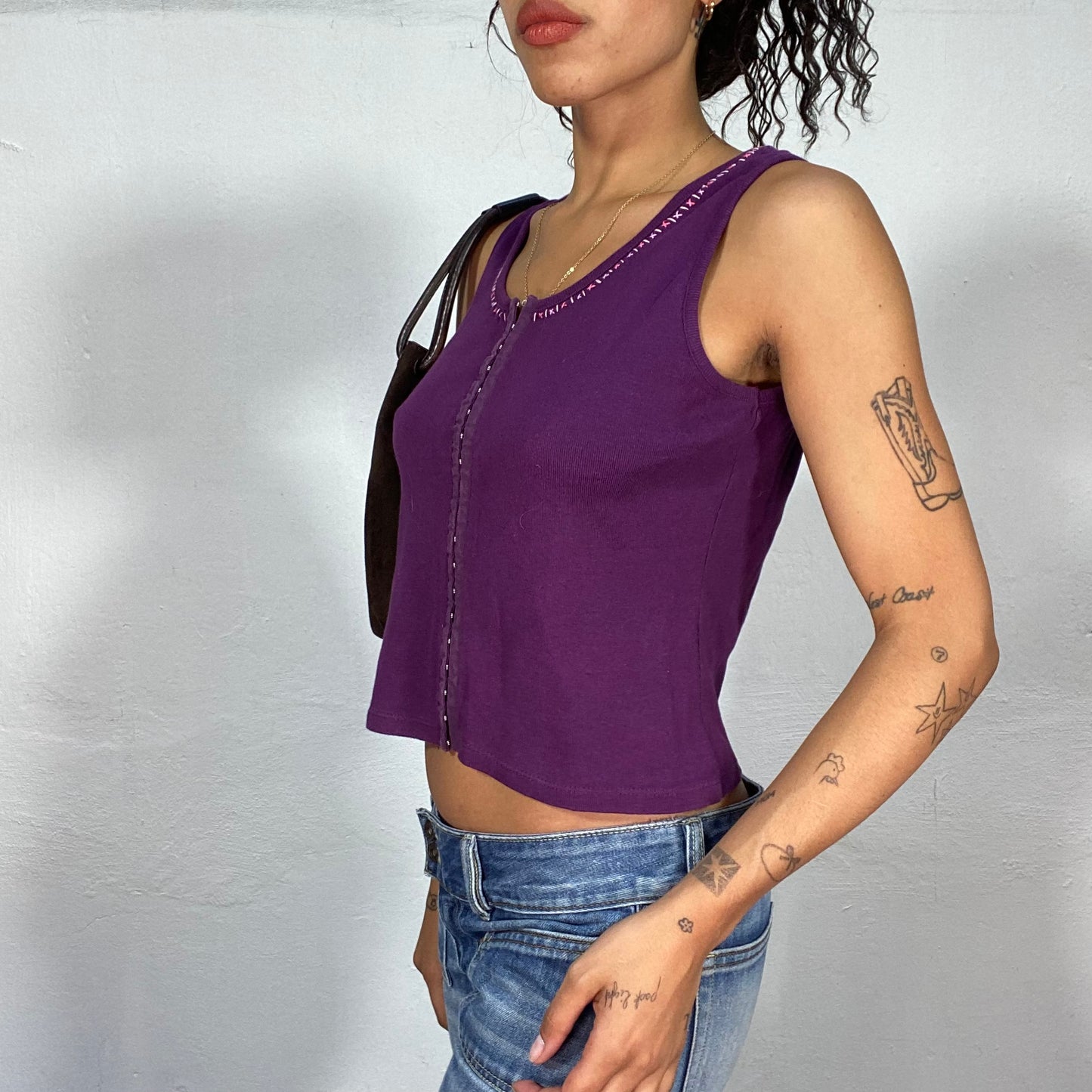 Vintage 2000's Purple Hook Closure Top with Pink Trim Line (S)