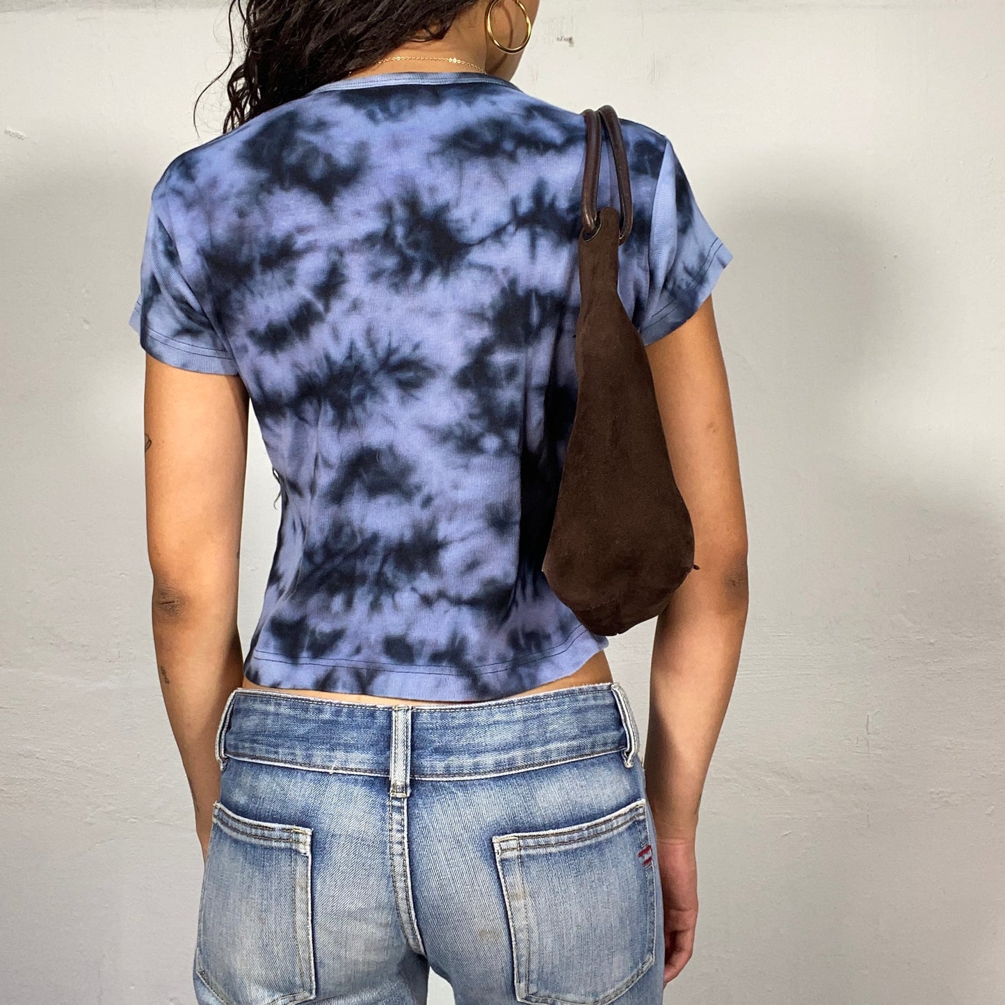 Vintage 2000's College Girl Blue Tie Dye Top with "Double Team 22" Print (S)