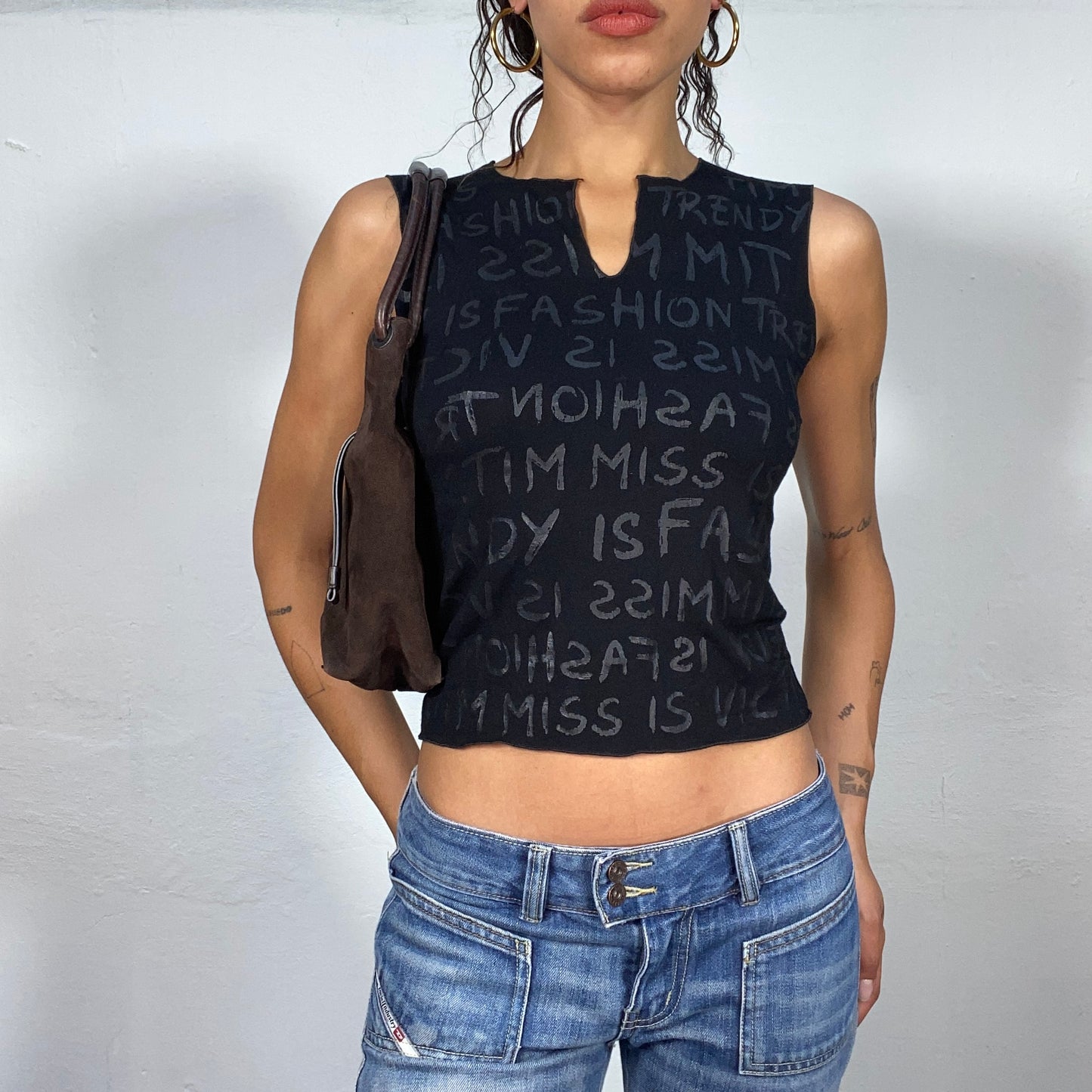 Vintage 90's Black "MISS FASION" Typography Print Tank (S)