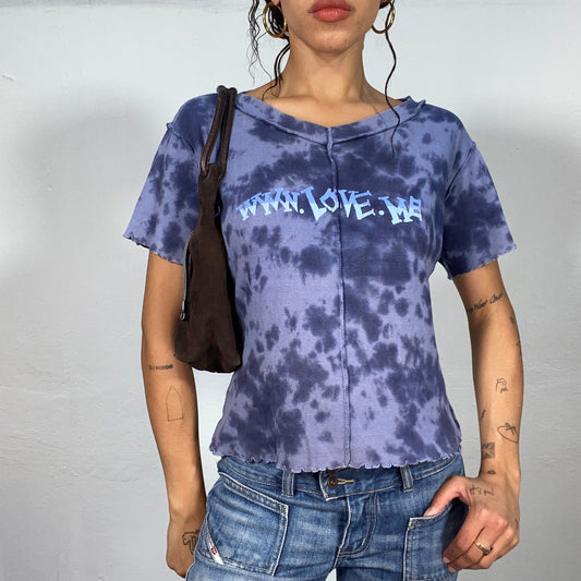 Vintage 2000's Funky Blue Tie Dye Top with "www.Love.Me" Print (S)
