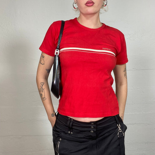 Vintage 2000's Downtown Girl Red Ferrari Top with Central White Trim Detail (S)