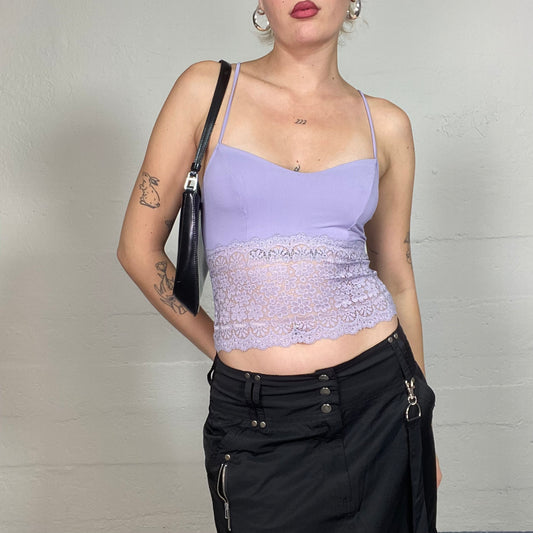 Vintage 2000's Cute Lilac Cami Top with Mesh Floral Lace Bottom Detail (XS)