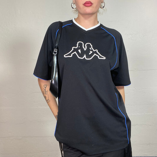 Vintage 90's Sporty Kappa Black Oversized Tee with White Brand Logo Detail (S/M)