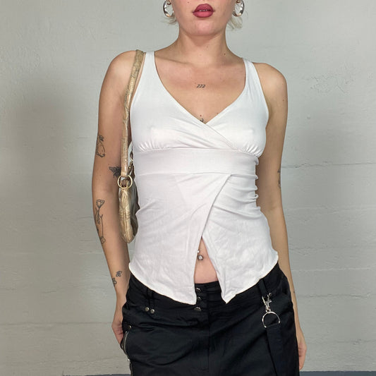 Vintage 2000's Rave White Top with Central Slit Detail (S)