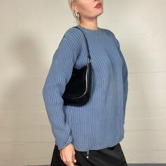 Vintage 90's Classic Blue Knitted Ribbed Pullover (M)