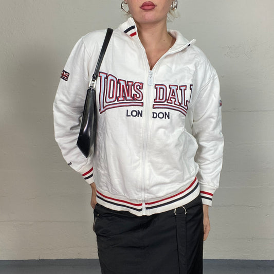 Vintage 2000's Lonsdale Football Core White and Red Zip Up Hoodie with Union Flag Patch Detail (S/M)