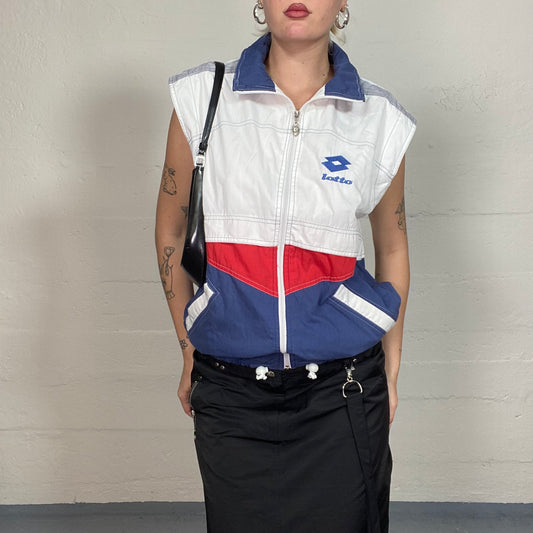 Vintage 90's Retro Sporty Lotto White Zip Up Vest with Blue & Red Brand Lining (M)