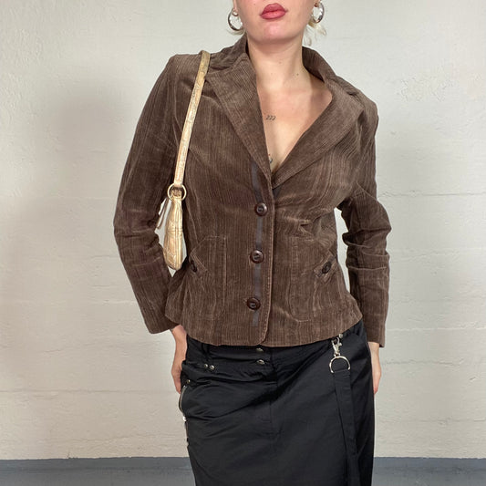 Vintage 90's Model Off Duty Brown Short Corduroy Blazer Jacket with Button Up Detail (S)