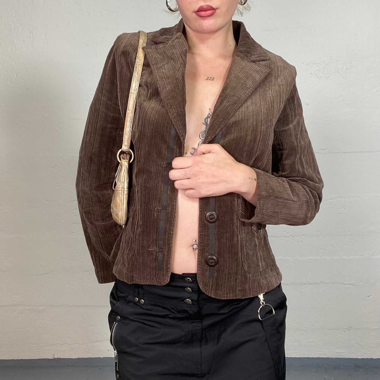 Vintage 90's Model Off Duty Brown Short Corduroy Blazer Jacket with Button Up Detail (S)