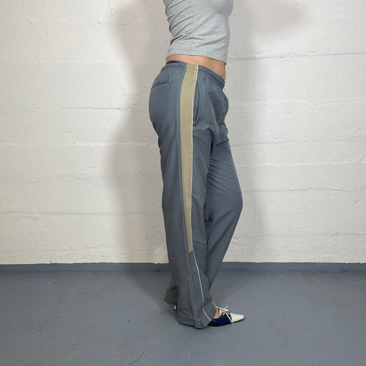 Vintage 90's Sporty Grey Tracksuit Pants with Khaki Side Trim (S)