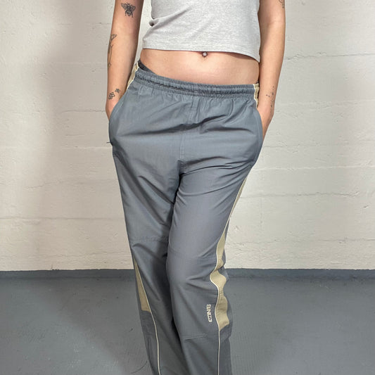 Vintage 90's Sporty Grey Tracksuit Pants with Khaki Side Trim (S)