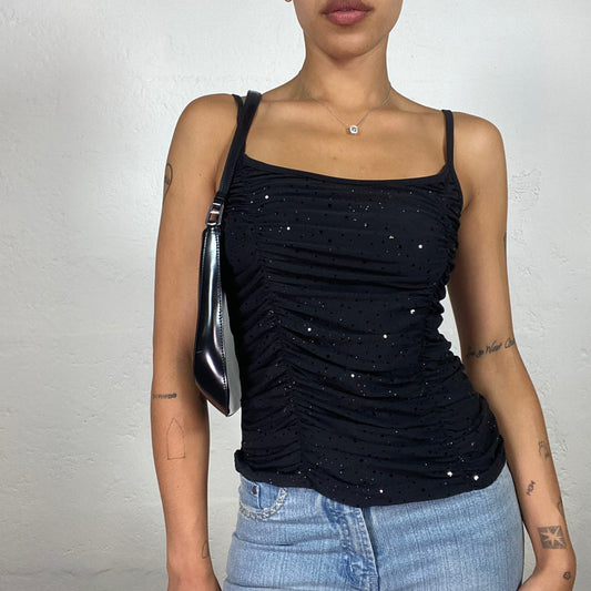 Vintage 2000's Clubwear Draped Black Shiny Disco Cami Top (M)