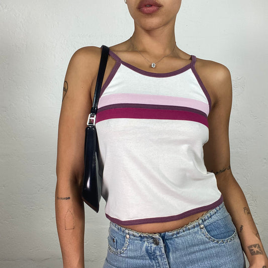 Vintage 2000's Skater Girl White Cami Top with Burgundy and Pink Details (M)