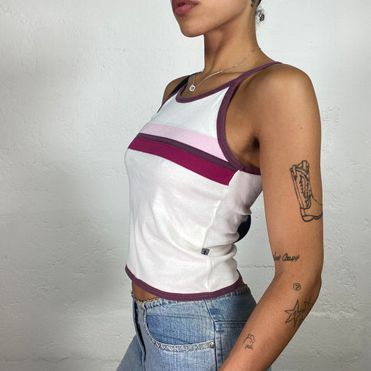 Vintage 2000's Skater Girl White Cami Top with Burgundy and Pink Details (M)