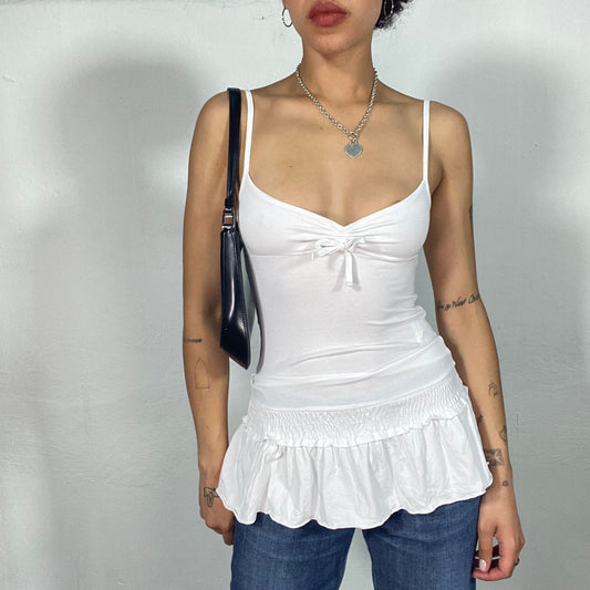 Vintage 90's Ballet White Long Cami Top with Ruffle Trim (S)