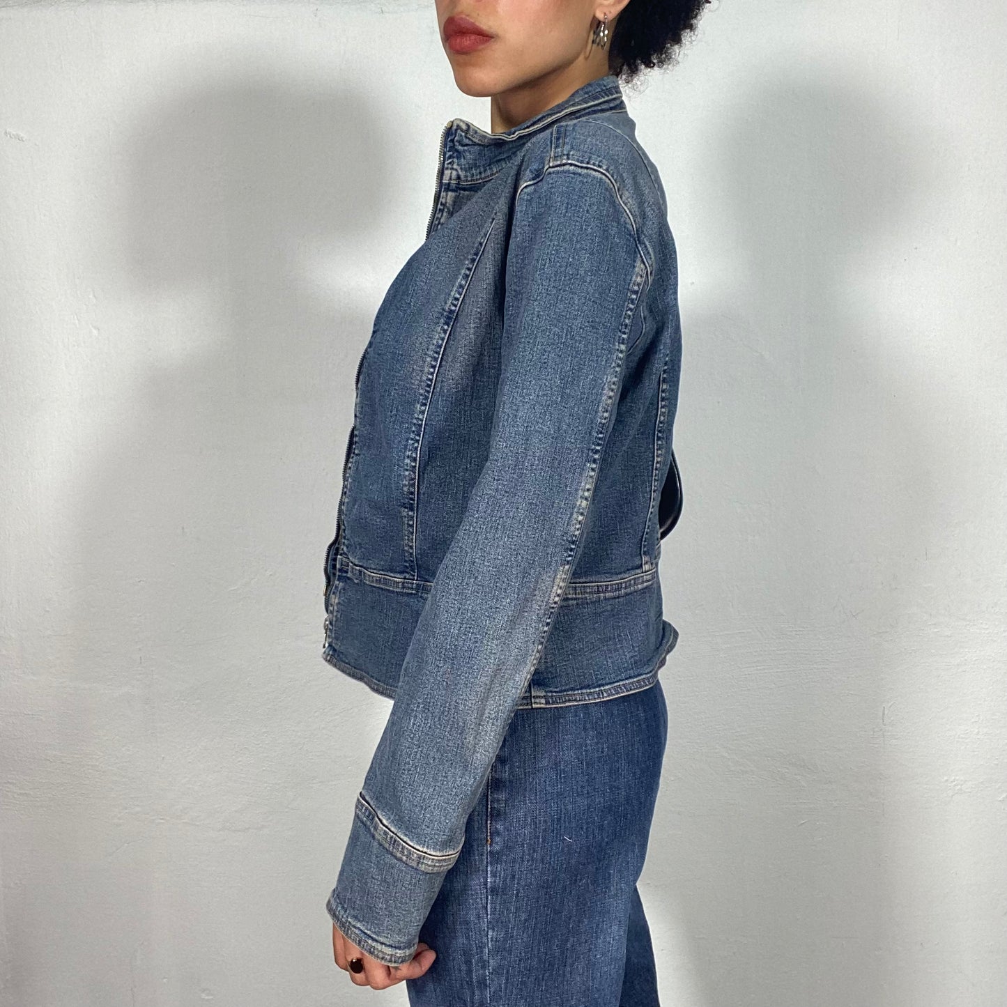 Vintage 90's  Model Off Duty Denim Zip Up Jacket (S/M)