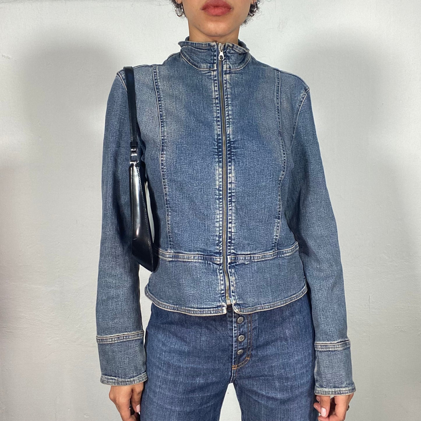 Vintage 90's  Model Off Duty Denim Zip Up Jacket (S/M)