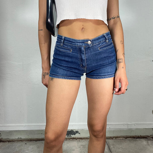 Vintage 2000's Downtown Girl Mid Wash Mini Shorts (S)