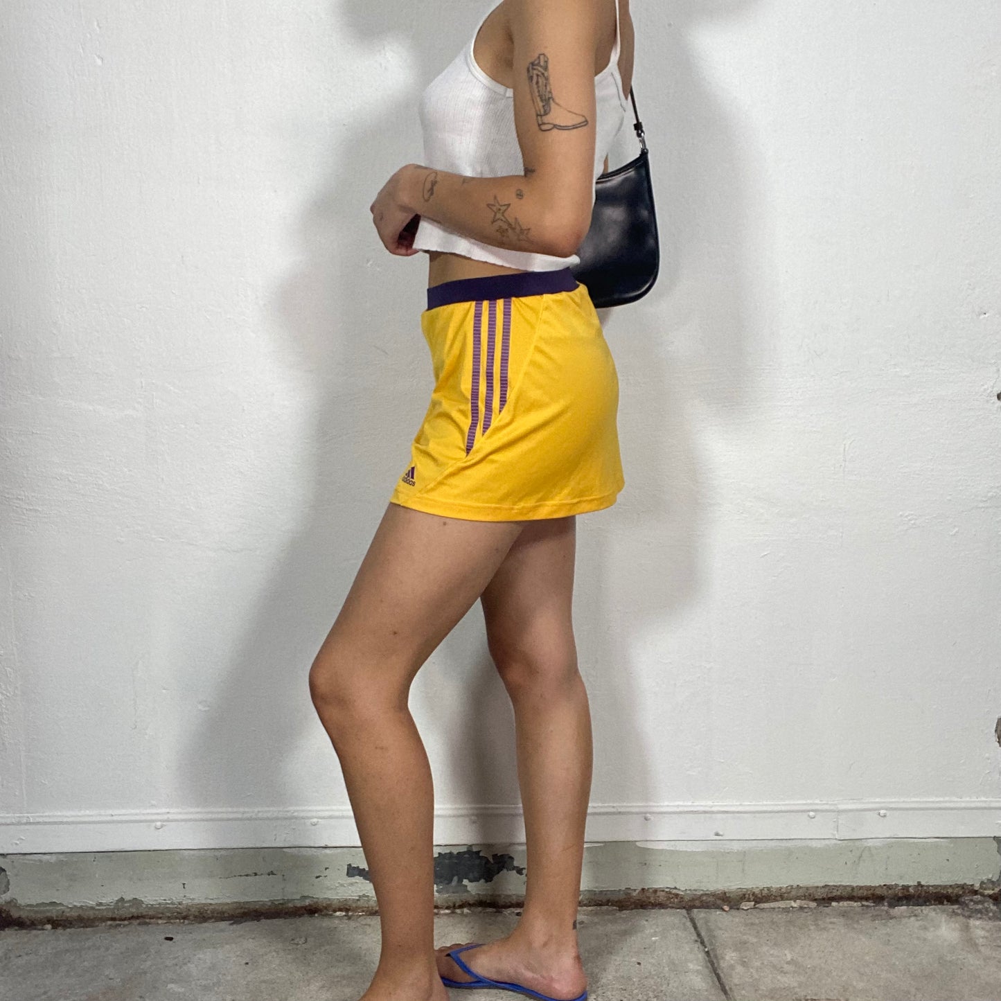 Vintage 90's Adidas Yellow and Purple Tennis Skirt with Shorts Underneath (S)