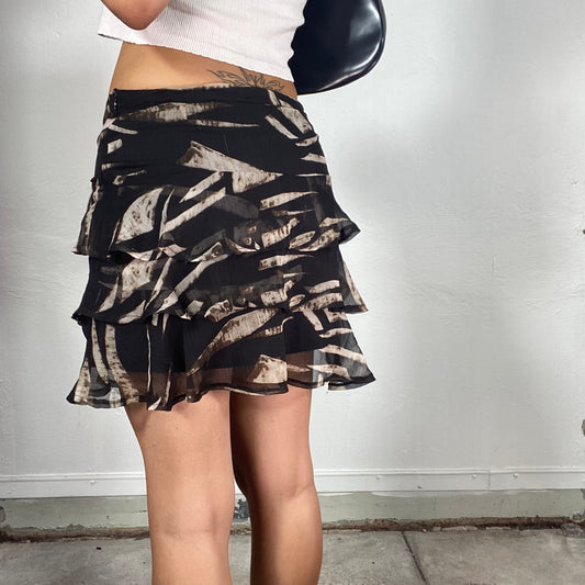 Vintage 2000's Funky Black Layered Mesh Mini Skirt with Tiger Print (S)