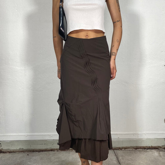 Vintage 2000's Downtown Girl Brown Mid Skirt with Plissé Details (S)