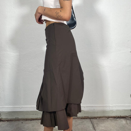 Vintage 2000's Downtown Girl Brown Mid Skirt with Plissé Details (S)