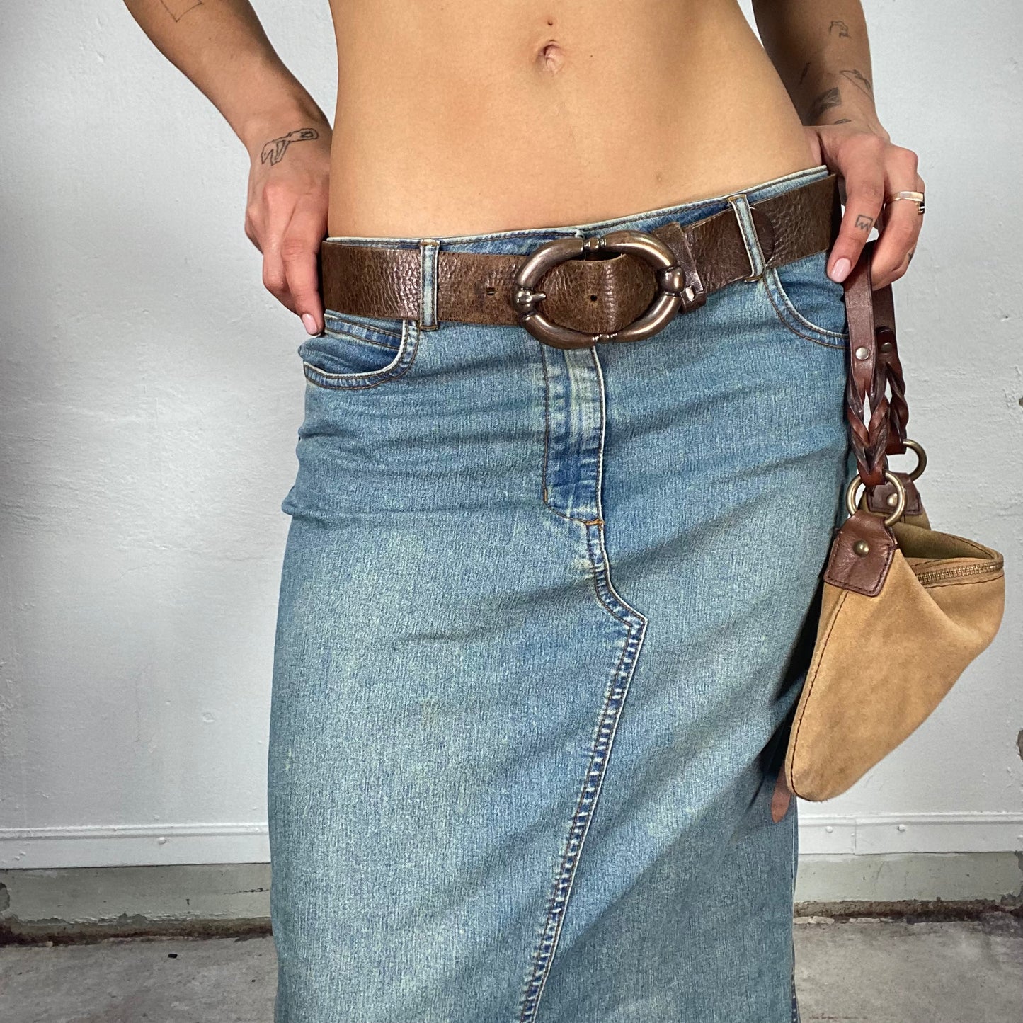 Vintage 90's Downtown Girl Brown  Leather Belt with Bras Buckle