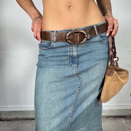 Vintage 90's Downtown Girl Brown Leather Belt with Bras Buckle