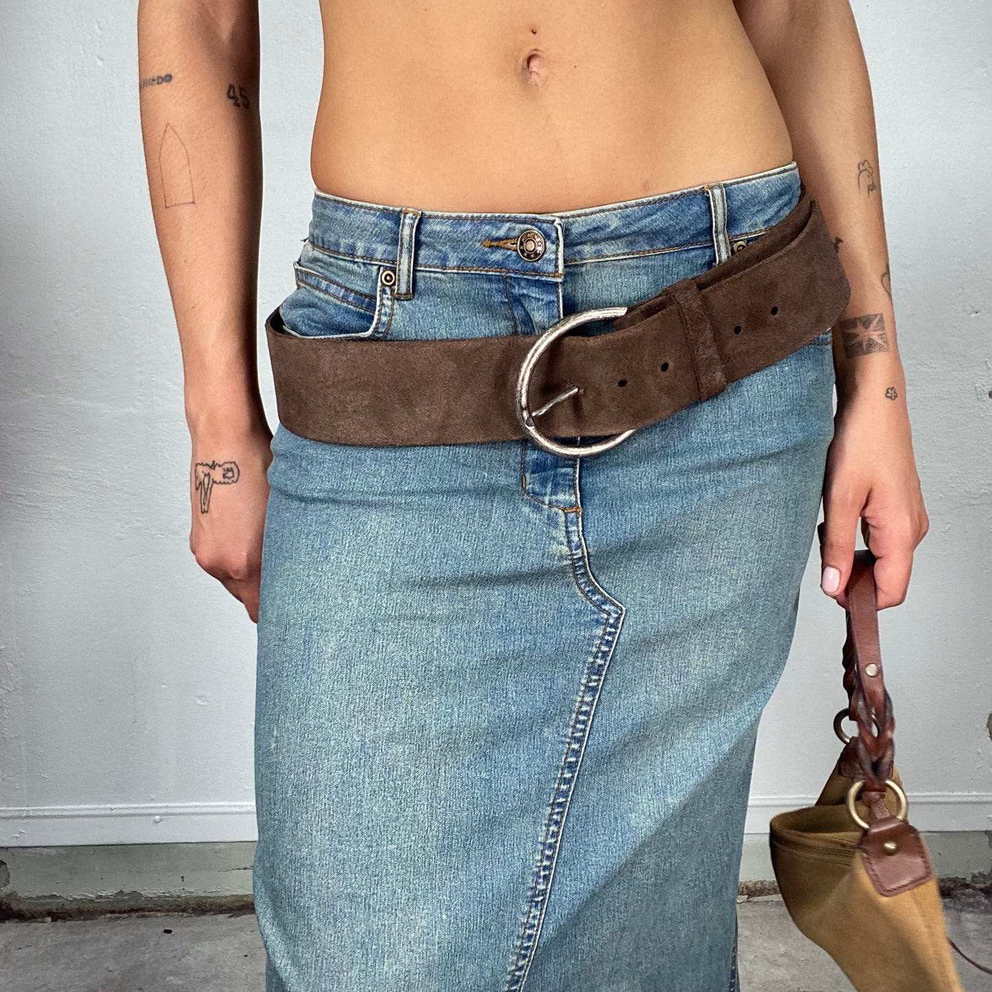 Vintage 90's Sleaze Thick Brown Suede Belt with Big Silver Buckle