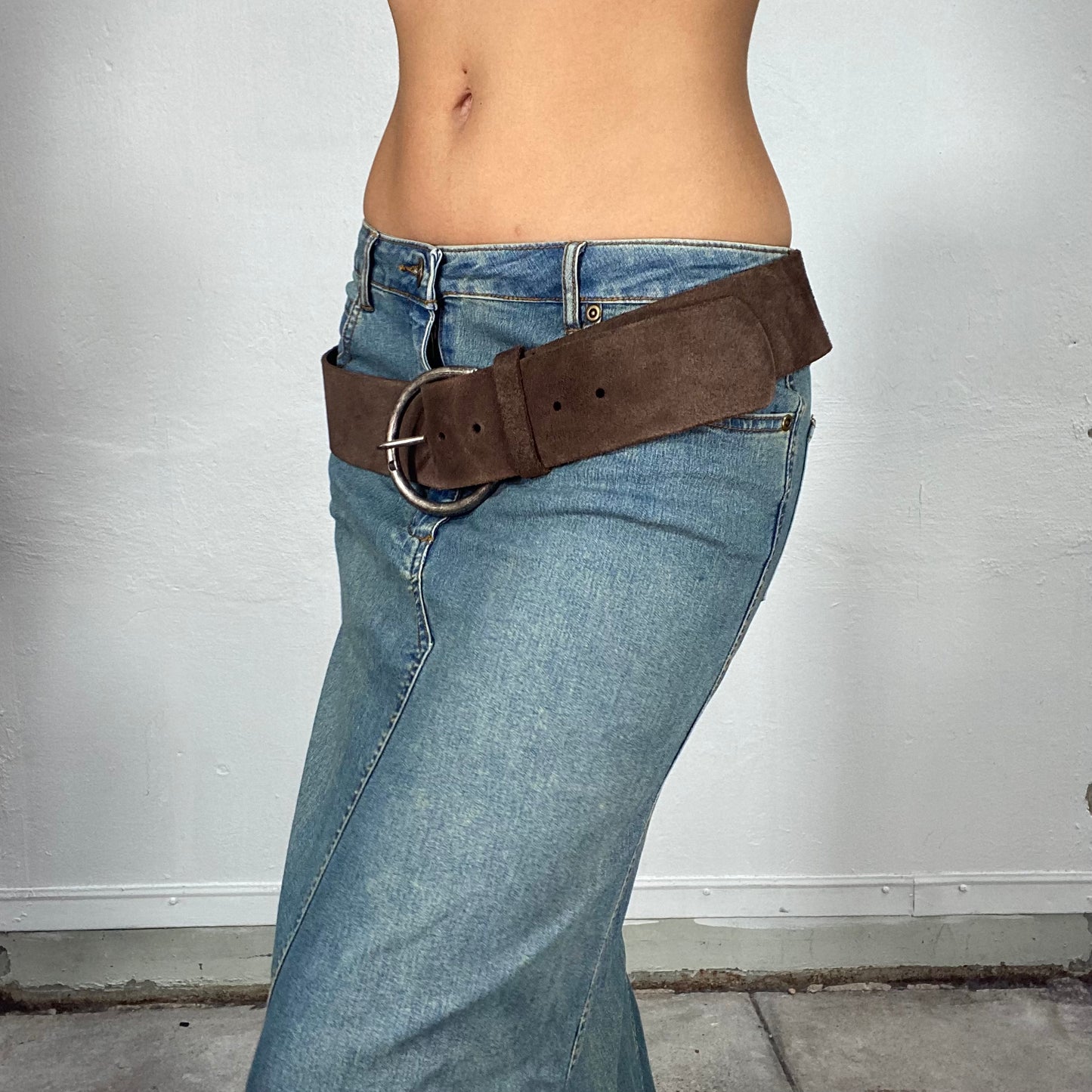 Vintage 90's Sleaze Thick Brown Suede Belt with Big Silver Buckle