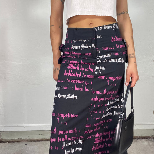 Vintage 2000's Punky Black Max Skirt with White and Pink Gothic Writing (S)