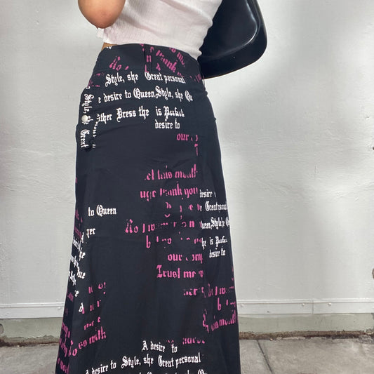 Vintage 2000's Punky Black Max Skirt with White and Pink Gothic Writing (S)