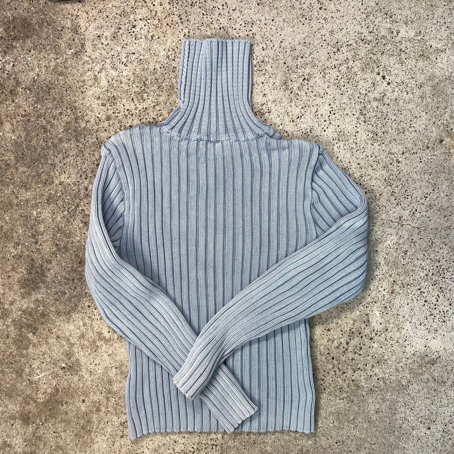 Vintage 2000's Downtown Girl Baby Blue Ribbed Knit Jumper with Lace Up Detail (S)