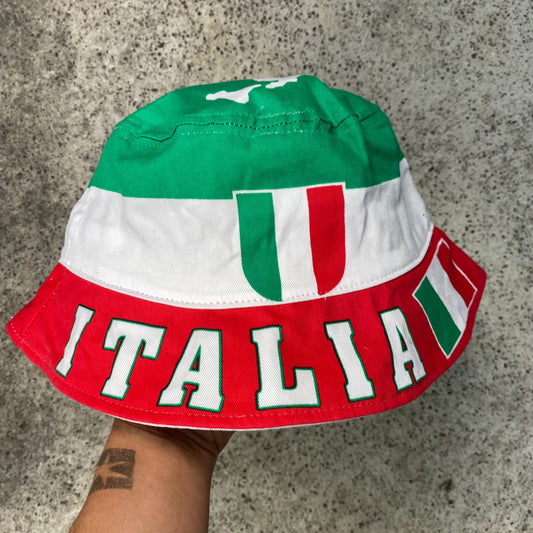 Vintage 90's Funky Green White Red Italia Bucket Hat