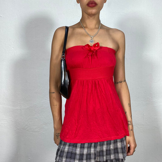 Vintage 2000's Sleaze Red Bandeau Top with Bow Detail (S)