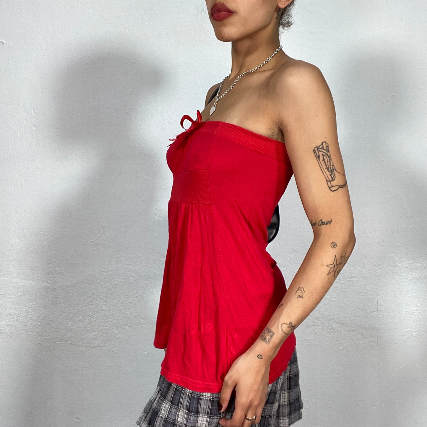 Vintage 2000's Sleaze Red Bandeau Top with Bow Detail (S)